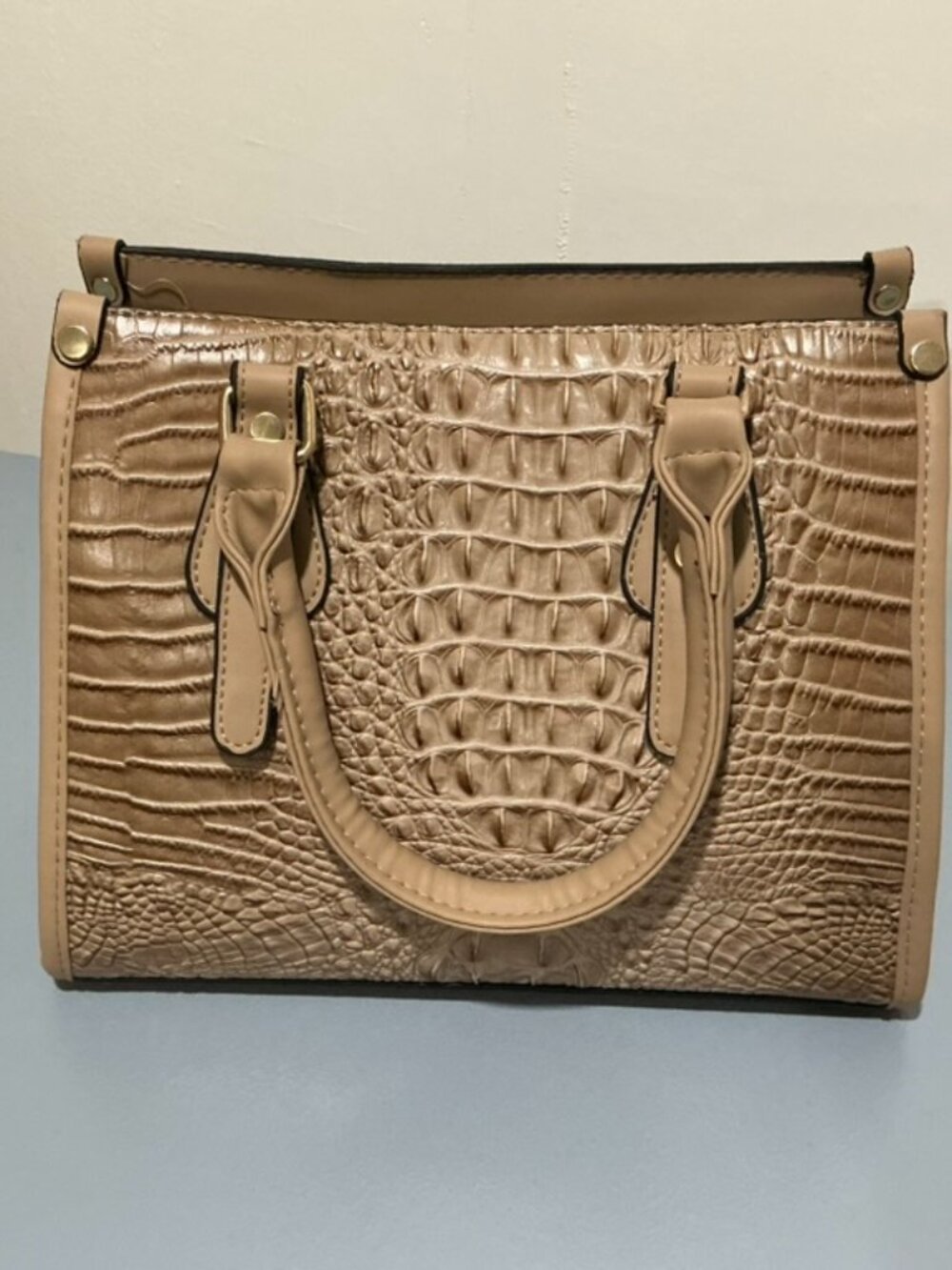 Tan Croc Embossed Satchel Handbag